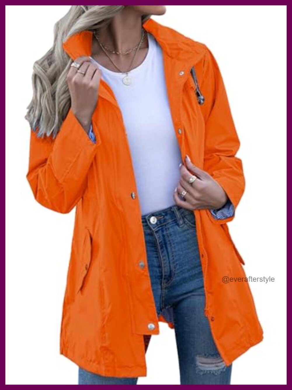 Kikibell Waterproof Hooded Raincoat Striped Lined Lightweight Windbreaker